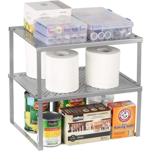 Kitchen Shelf Organizer, Stackable & Expandable, Dark Silver - Picture 4 of 6